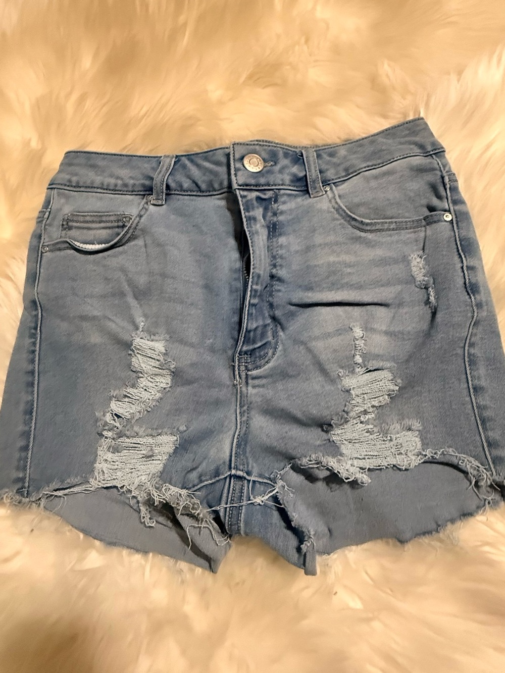 refuge high waisted Light Blue Distressed Denim Shorts